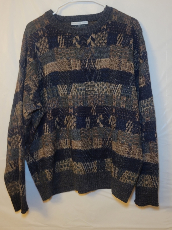 Geoffrey Beene Other - Geoffrey Beene Navy and Brown Patterned Crewneck Sweater